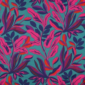 Satin Baumwolle Petrol Lush Leaves von Nerida Hansen